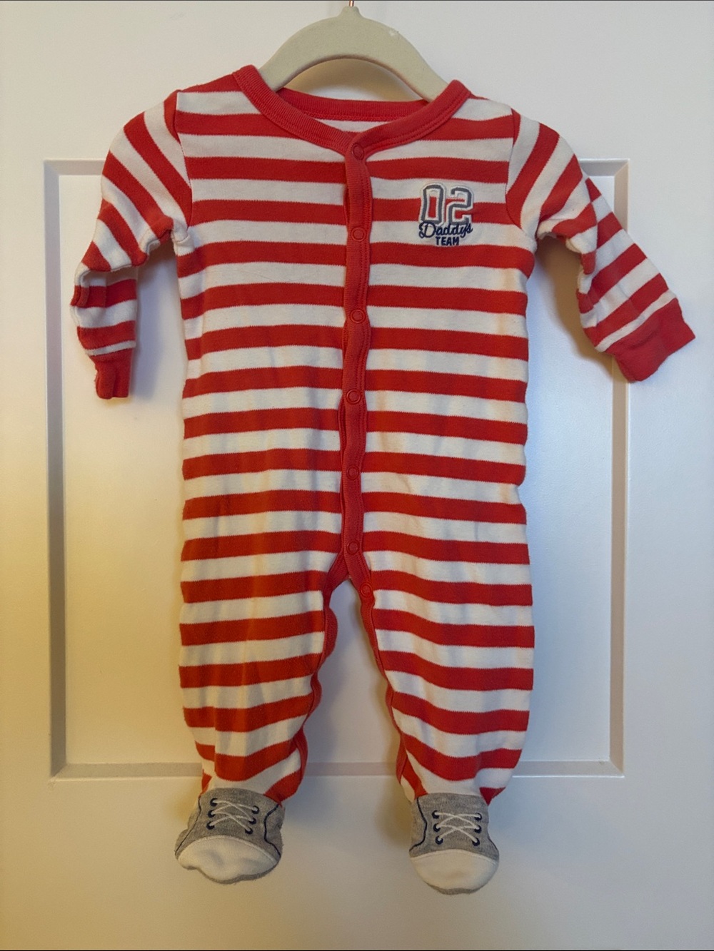 Carter’s Daddy’s Team Red & White Striped Baby One-Piece Footed Pajamas 6 Months